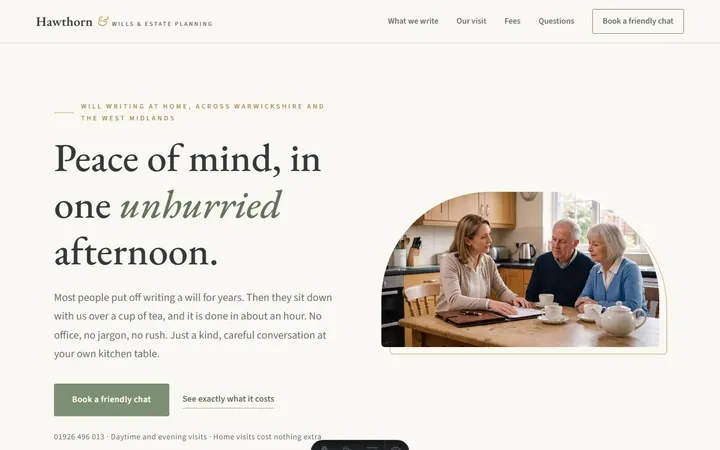 Hawthorn Wills & Estate Planning, a sample will writer website